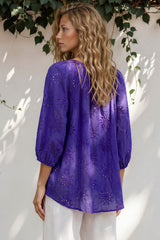 Blanche Blouse - Hollow out Embroidered Top in Royal Blue