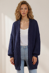 Ricki Cardigan - Open Front Chunky Knit Cardigan in Navy