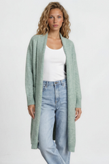Crimson Cardigan - Ribbed Longline Knit with Long Sleeves Green