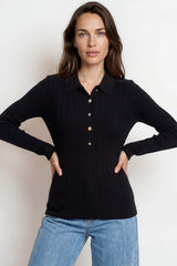 Alexander Knit Top - Ribbed Knit Top with long fitted Sleeves Black