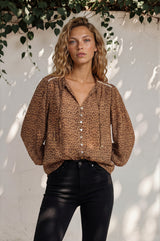 Violet Blouse - Frill Collar Button Down Balloon Sleeve Top in Wyatt Print