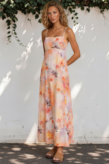 Aviva Maxi Dress - Spaghetti Strap A-Line Cut Out Detail Dress in Zosia Print
