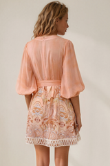 Riley Mini Dress - V Neck Balloon Sleeve Dress with Matching Belt in Jolie Print