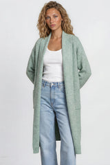 Crimson Cardigan - Ribbed Longline Knit with Long Sleeves Green