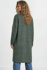 Samson Cardigan - Folded Lapel Collar Coatigan with Pockets in Green