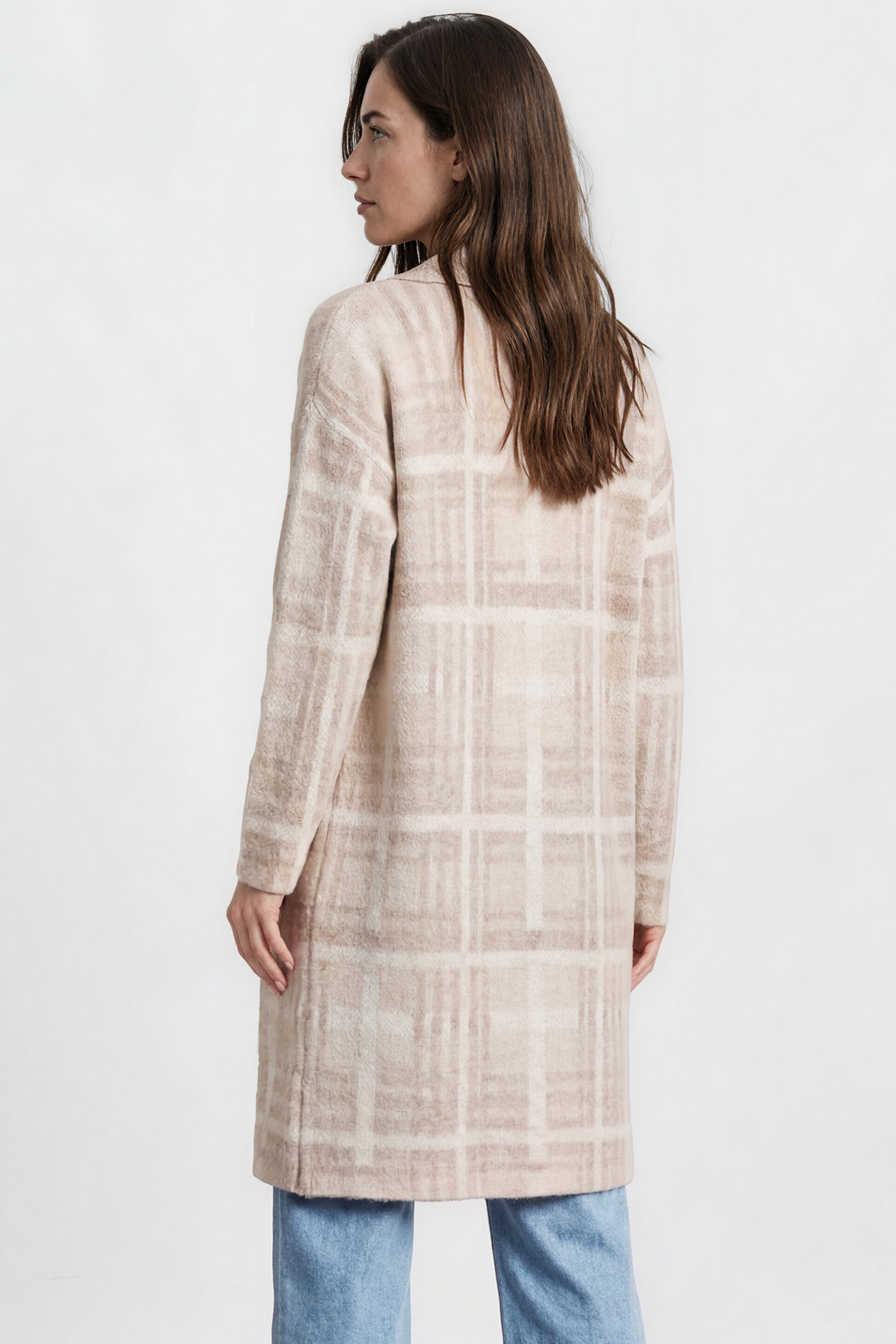 Darlington Cardigan - Ribbed Shawl Collar Checkered Knit with Pockets in Beige
