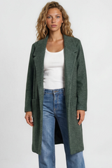 Samson Cardigan - Folded Lapel Collar Coatigan with Pockets in Green