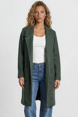 Samson Cardigan - Folded Lapel Collar Coatigan with Pockets in Green