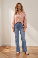 Cindy Wide Leg Jeans in Stone Wash Denim