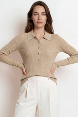 Alexander Knit Top - Ribbed Knit Top with long fitted Sleeves Oatmeal
