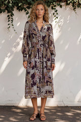 Lavinia Maxi Dress  - Mandarin Collar with Long Balloon Sleeves in Woodstock Print