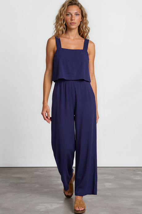 True Jumpsuit - Sqaure Neckline Overall Jumpsuit in Navy