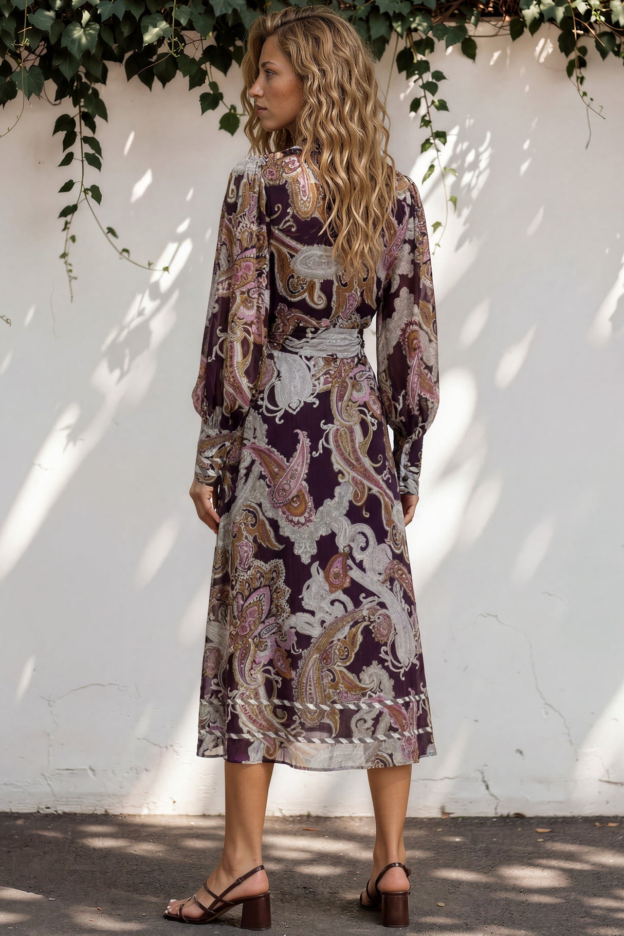 Lavinia Maxi Dress  - Mandarin Collar with Long Balloon Sleeves in Woodstock Print