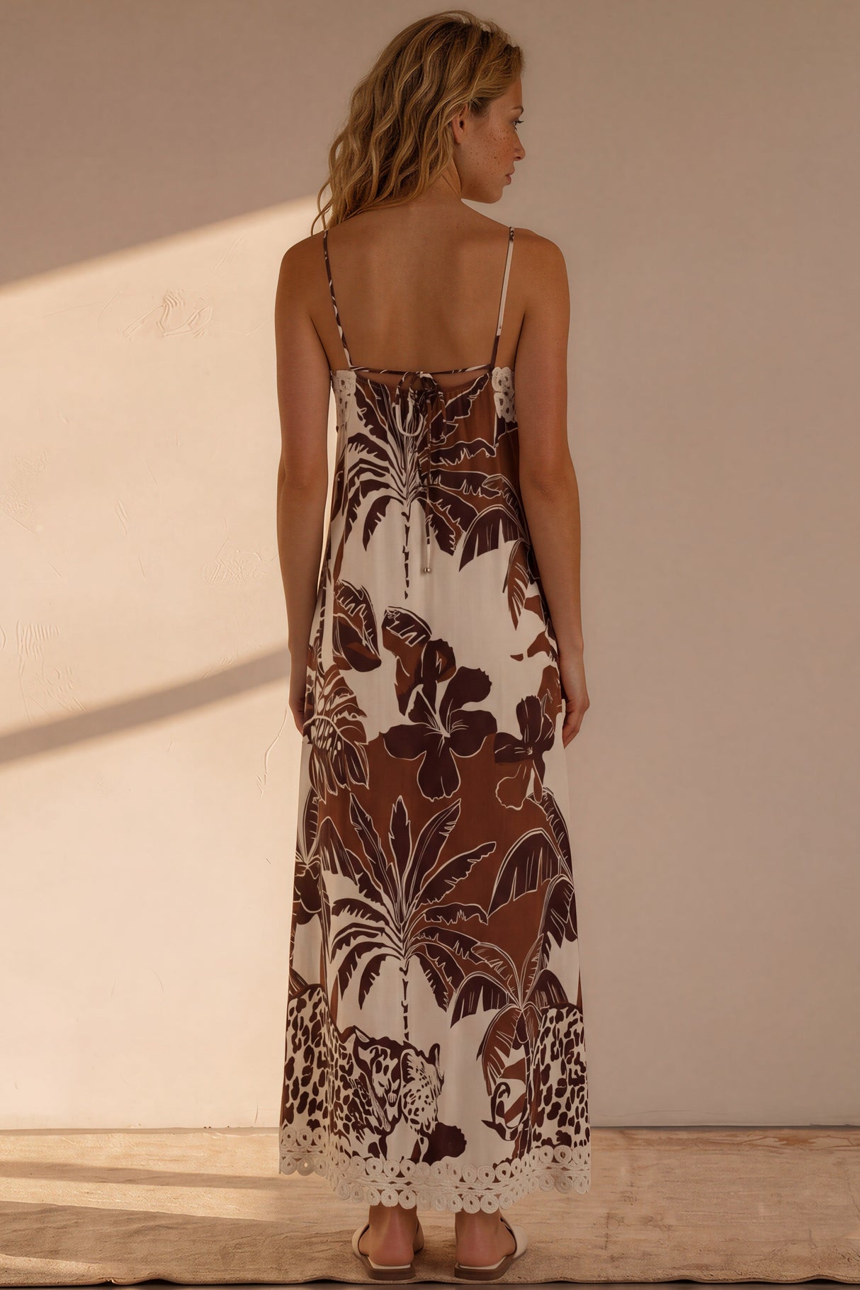 Marcella Maxi Dress - Spaghetti Strap Sun Dress with Lace Trims in Samara Print