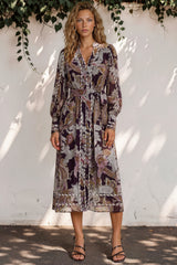 Lavinia Maxi Dress  - Mandarin Collar with Long Balloon Sleeves in Woodstock Print