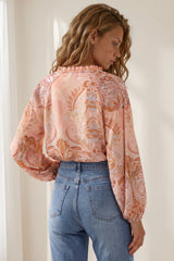 Amalfi Blouse - Frill Collar Button Down with Long Balloon Sleeves in Jolie Print