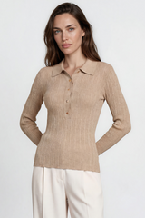Alexander Knit Top - Ribbed Knit Top with long fitted Sleeves Oatmeal