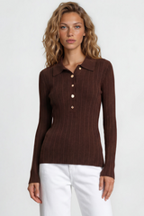 Alexander Knit Top - Ribbed Knit Top with long fitted Sleeves Brown