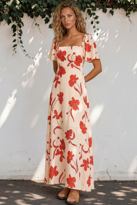Ashby Maxi Dress - On or Off Shoulder A-Line Dress with Pockets in Arli Print