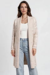 Darlington Cardigan - Ribbed Shawl Collar Checkered Knit with Pockets in Beige