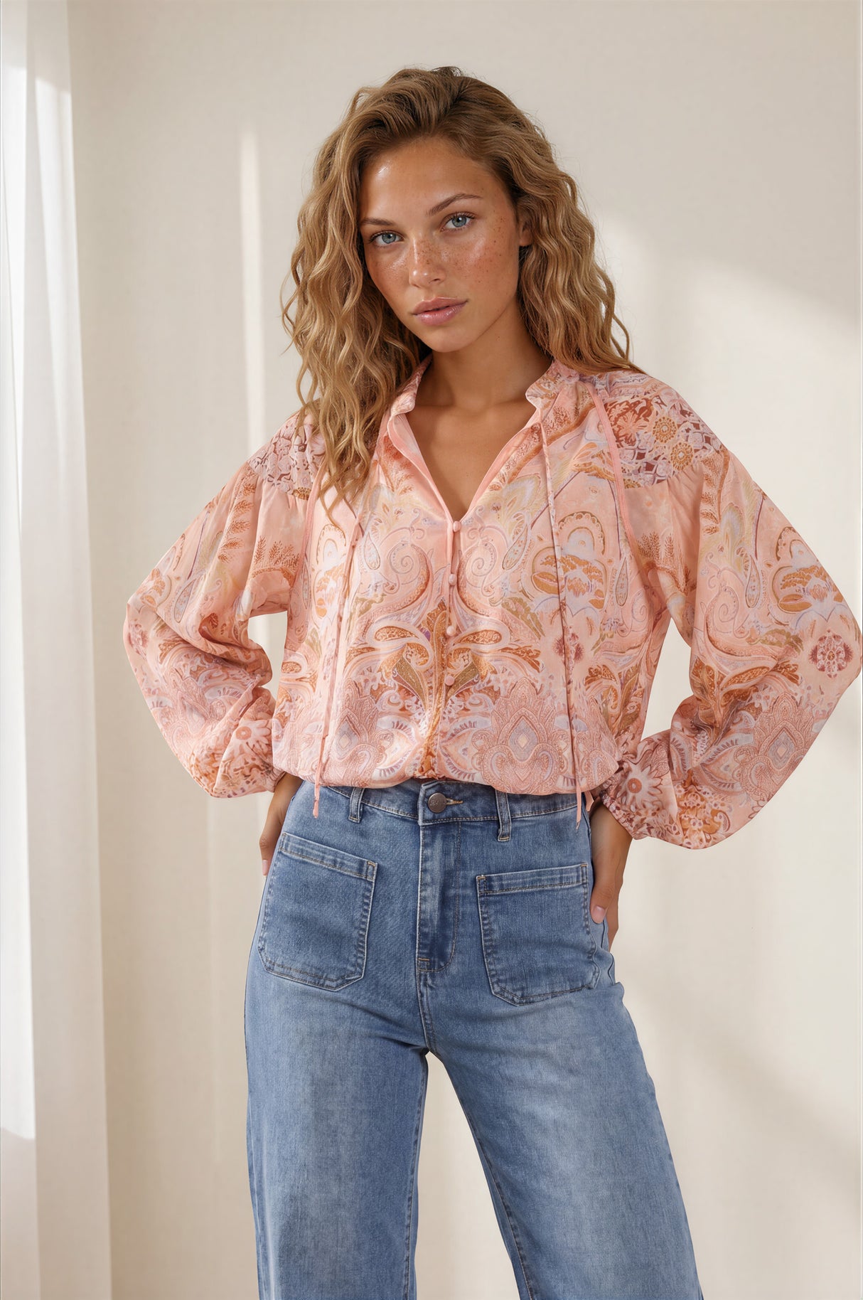 Cindy Wide Leg Jeans in Stone Wash Denim