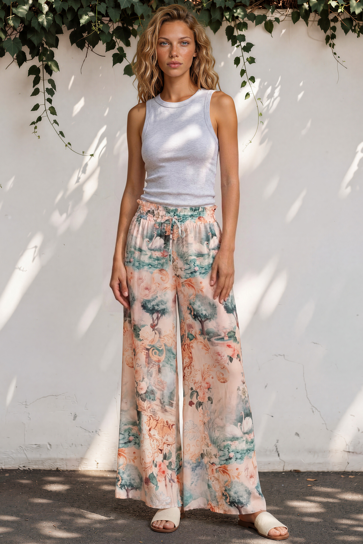 Charli Pants - Paper Bag High Waisted Wide Leg Pants in Swanlea Print
