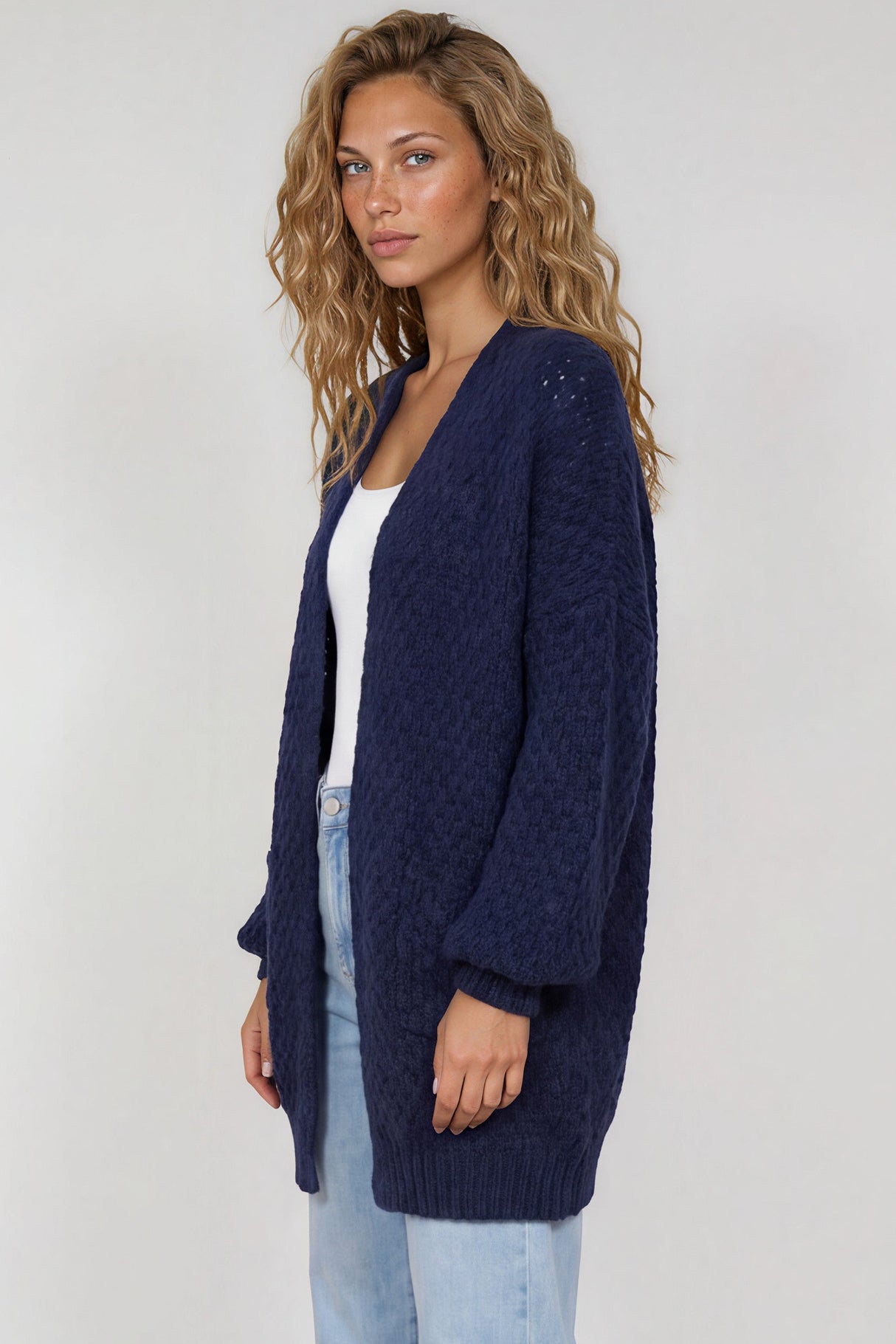 Ricki Cardigan - Open Front Chunky Knit Cardigan in Navy