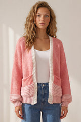 Isa Cardigan - Colour Block Open Knit in Pink