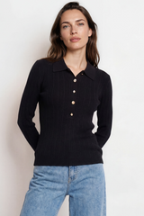 Alexander Knit Top - Ribbed Knit Top with long fitted Sleeves Black