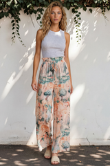 Charli Pants - Paper Bag High Waisted Wide Leg Pants in Swanlea Print