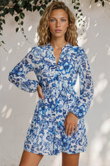 Cadell Mini Dress - Mandarin Collar Buttoned Down Dress in Maison Print