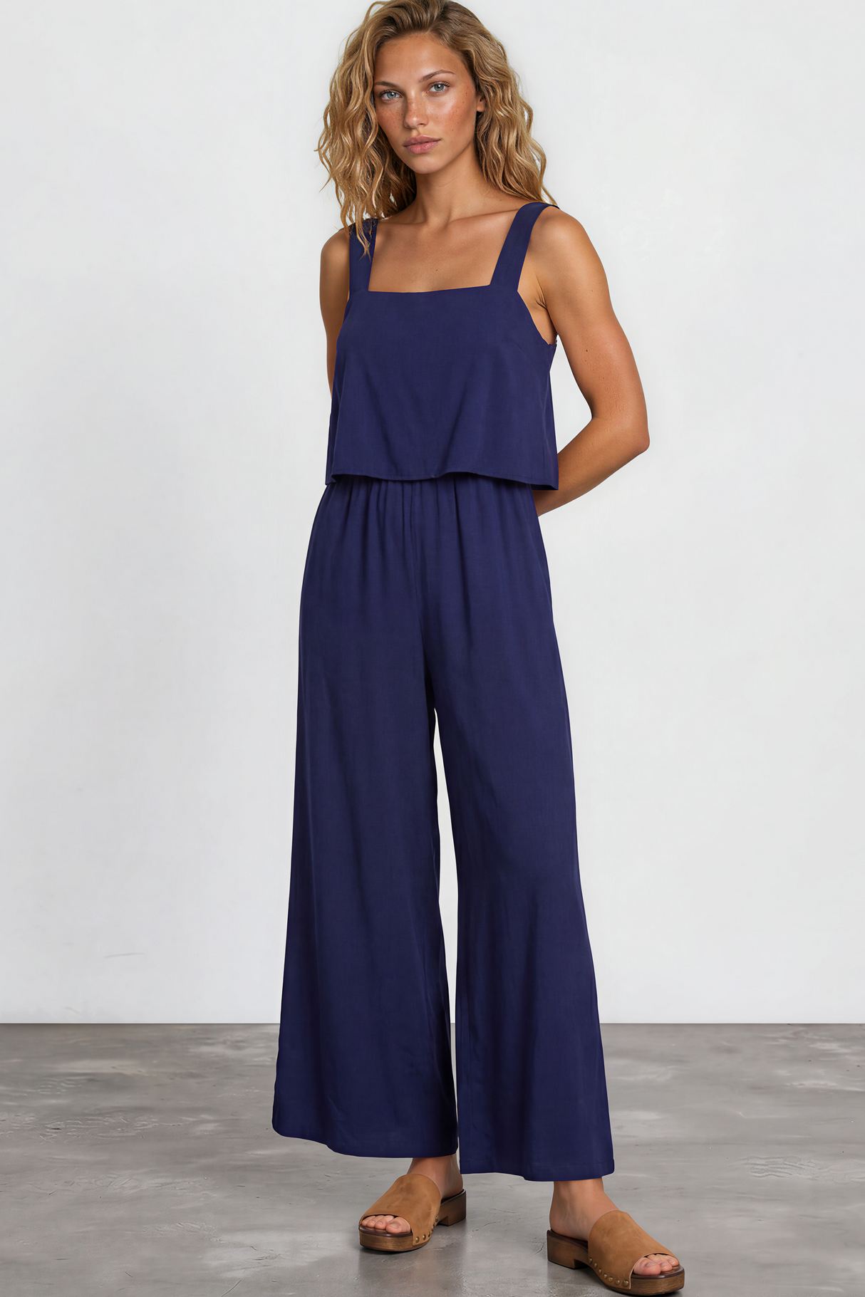 True Jumpsuit - Sqaure Neckline Overall Jumpsuit in Navy
