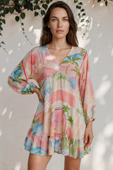 Annika Mini Dress - V-Neck Empire Line Dress with Balloon Sleeves in Avalon Print