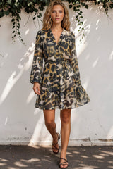 Cadell Mini Dress - Mandarin Collar Buttoned Down Dress in Nemera Print