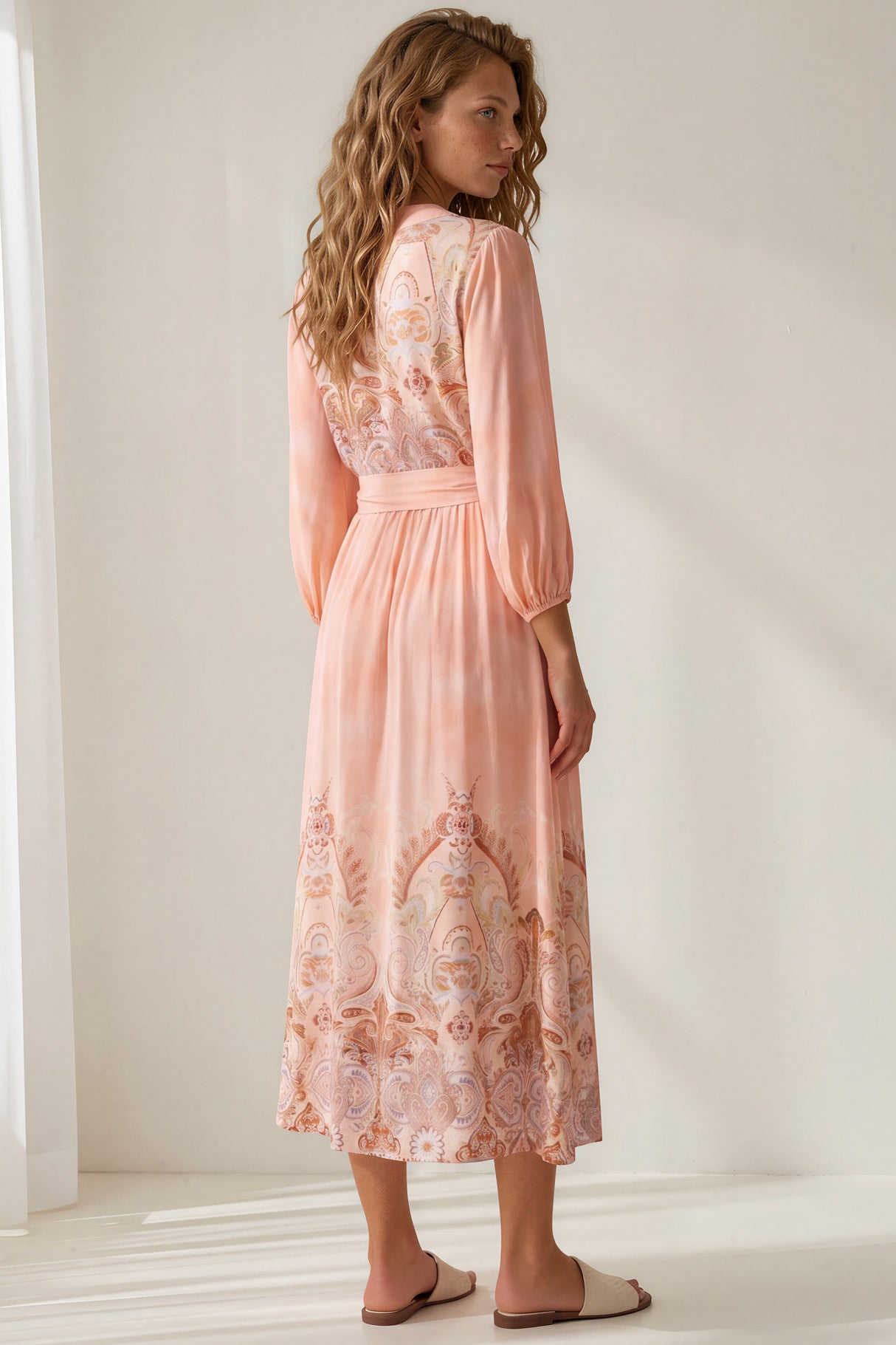 Abbey Maxi Dress - V Neck Long Sleeve Button Down with Pockets and Belt in Jolie Print