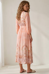 Abbey Maxi Dress - V Neck Long Sleeve Button Down with Pockets and Belt in Jolie Print
