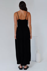 Bounty Maxi Dress - Soft V-Neckline Tiered Linen Dress in Black