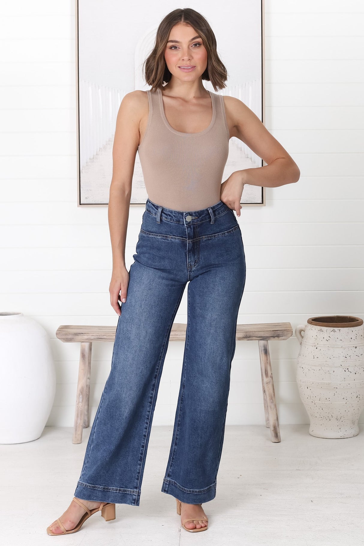 Bowen High Waist Straight Leg Jeans in Medium Wash Denim