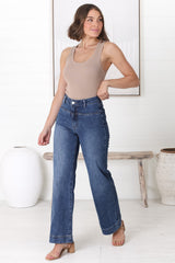 Bowen High Waist Straight Leg Jeans in Medium Wash Denim