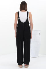 Bradley Jumpsuit - Scoop Neckline Overalls with Contrast Stitching in Black