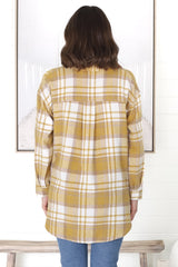 Bradshaw Shacket - Scoop High Low Checkert Shirt Jacket in Yellow