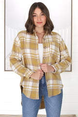 Bradshaw Shacket - Scoop High Low Checkert Shirt Jacket in Yellow