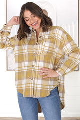 Bradshaw Shacket - Scoop High Low Checkert Shirt Jacket in Yellow