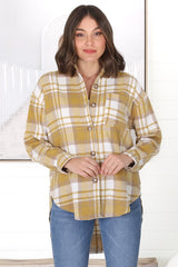 Bradshaw Shacket - Scoop High Low Checkert Shirt Jacket in Yellow