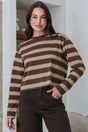 Model wearing Brady Top in Brown Stripe from Salty Crush