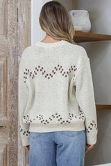 Brandy Jumper - Crew Neck Contrast Cowgirl Boot Motif Knit in Beige