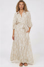 Model wearing Brea Maxi Dress in Catia Print Beige from Salty Crush