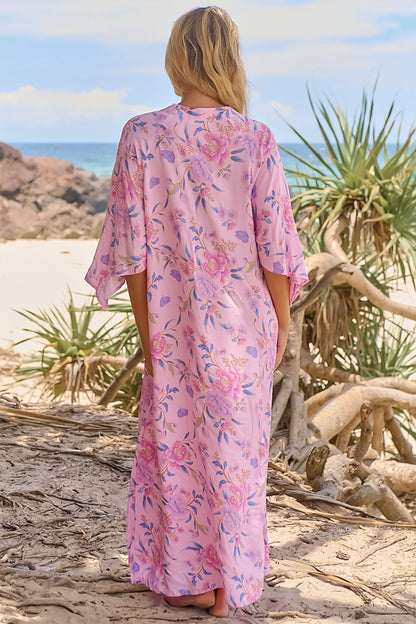 JAASE - Bree Maxi Dress: Handkerchief Sleeve Shift Dress in Enchanted Blooms Print