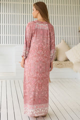 JAASE - Bree Maxi Dress: Frill Balloon Sleeve V Neck Shift Dress in Angelina Print