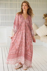 JAASE - Bree Maxi Dress: Frill Balloon Sleeve V Neck Shift Dress in Angelina Print